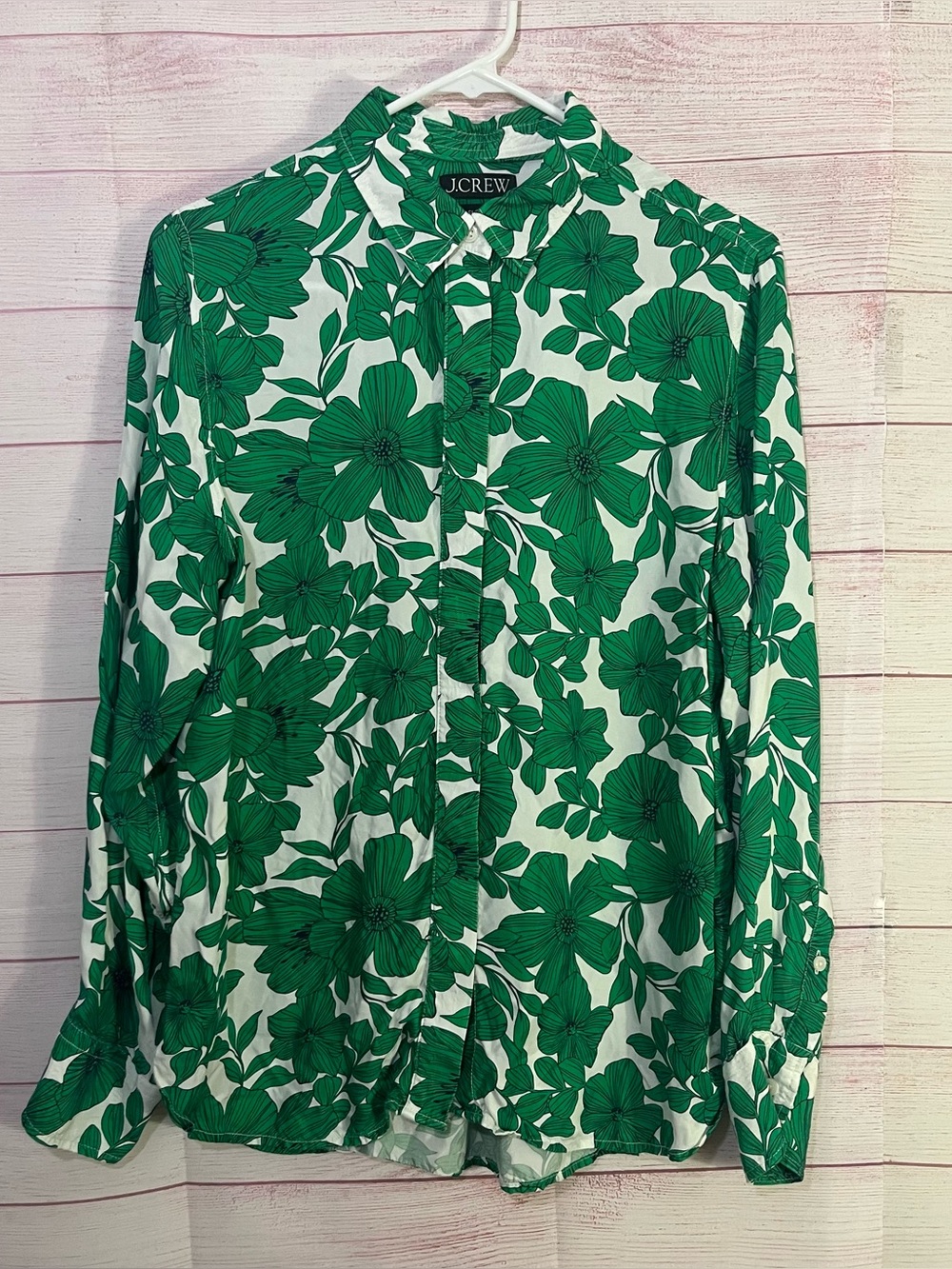 J.Crew Green Floral Classic Fit Button Down Long Sleeve Shirt Size 10